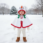 Handmade Crochet Snowman Baby Cape, Christmas Hooded Poncho, Newborn Photo Prop, Baby’s First Christmas Outfit, Holiday Gift