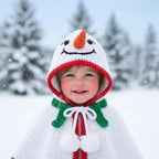 Handmade Crochet Snowman Baby Cape, Christmas Hooded Poncho, Newborn Photo Prop, Baby’s First Christmas Outfit, Holiday Gift