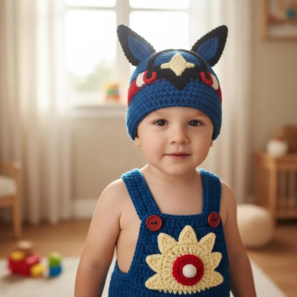 Crochet Blue Creature Baby Outfit, Overalls Hat and Booties Set, Newborn Photo Prop, Baby Halloween Costume, Baby Shower Gift