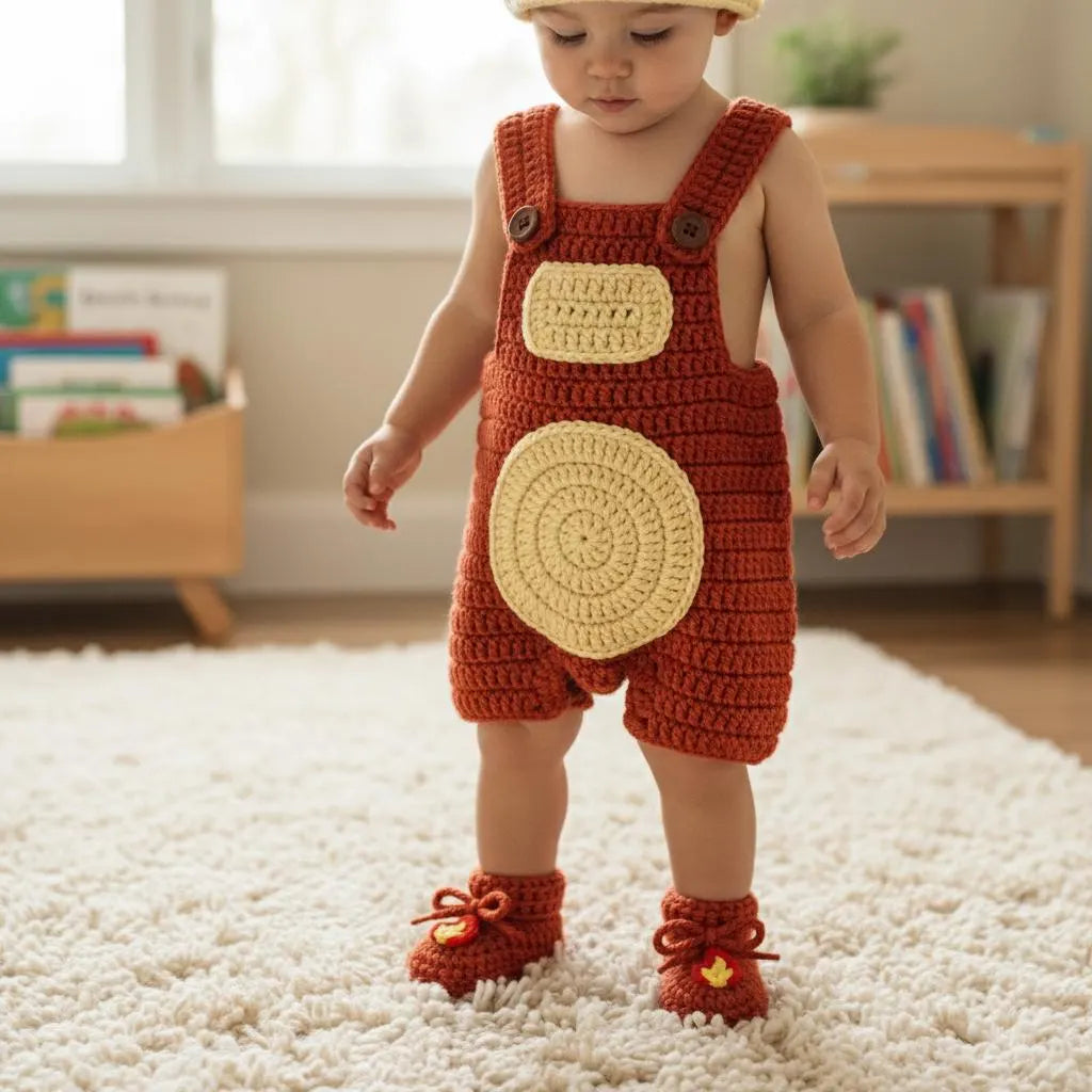 Crochet Chimchar Baby Outfit, Fire Monkey Romper Set with Hat and Booties, Newborn Photo Prop, Pokemon Baby Shower Gift