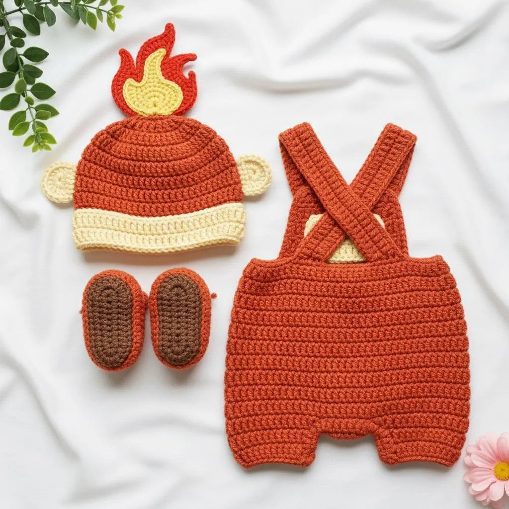 Crochet Chimchar Baby Outfit, Fire Monkey Romper Set with Hat and Booties, Newborn Photo Prop, Pokemon Baby Shower Gift