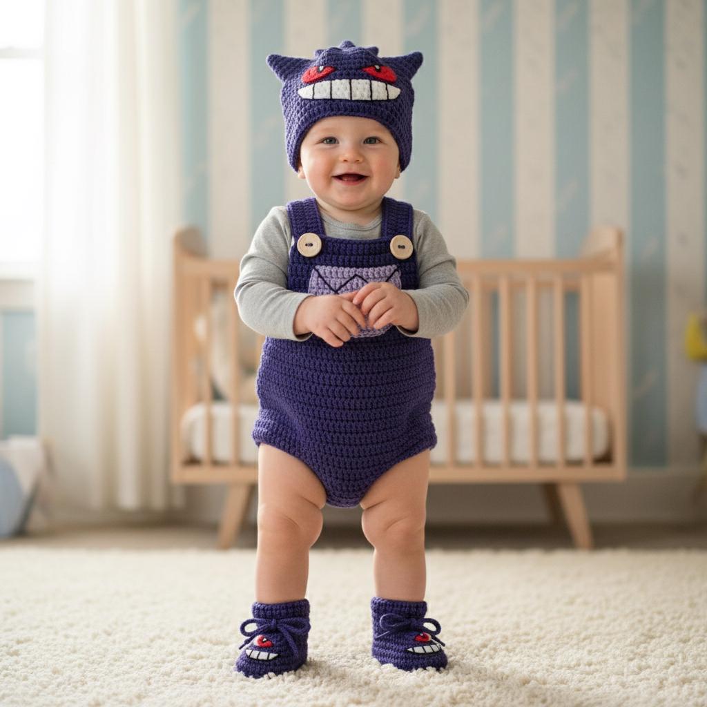 Crochet Purple Monster Baby Outfit, Romper Hat and Booties Set, Newborn Halloween Costume, Infant Photo Prop, Baby Shower Gift