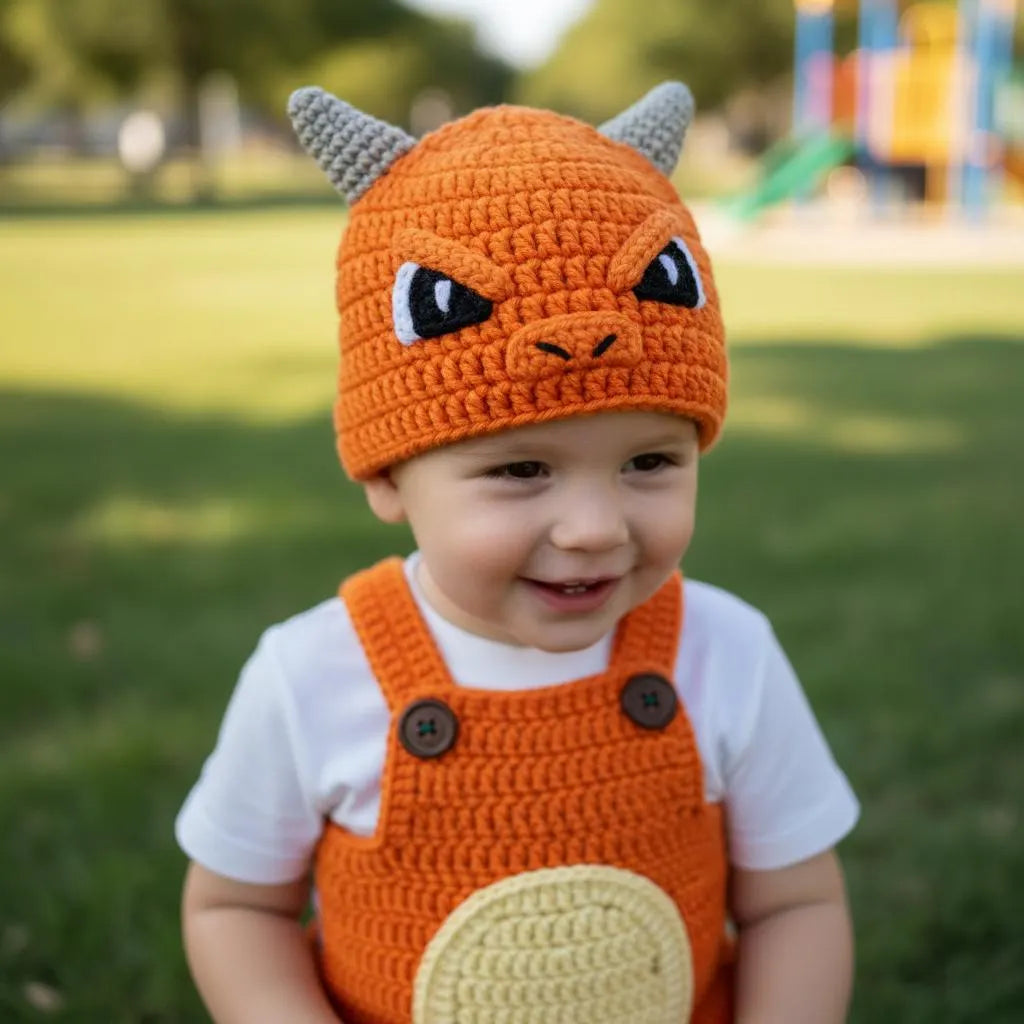 Crochet Orange Dragon Baby Outfit, Romper Hat and Booties Set, Newborn Photo Prop, Baby Halloween Costume, Baby Shower Gift