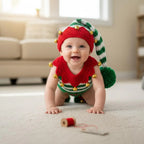 Personalized Crochet Baby Elf Outfit, Christmas Romper Hat and Booties Set, Newborn Photo Prop, First Christmas Costume Gift