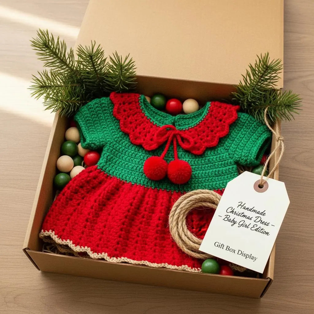 Crochet Christmas Baby Dress, Handmade Elf Baby Romper, Newborn Girl Holiday Outfit, First Christmas Photo Prop, Baby Shower Gift