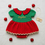 Crochet Christmas Baby Dress, Handmade Elf Baby Romper, Newborn Girl Holiday Outfit, First Christmas Photo Prop, Baby Shower Gift