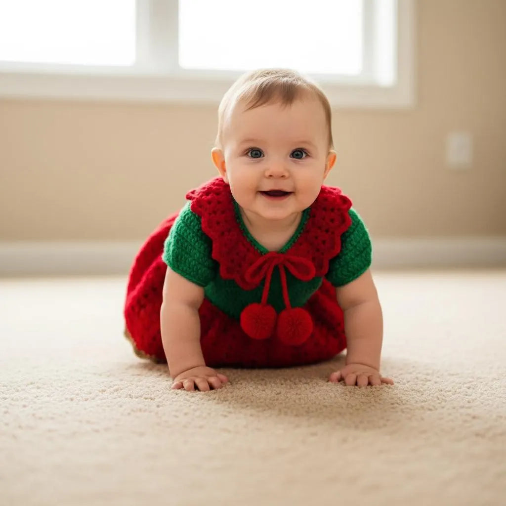 Crochet Christmas Baby Dress, Handmade Elf Baby Romper, Newborn Girl Holiday Outfit, First Christmas Photo Prop, Baby Shower Gift