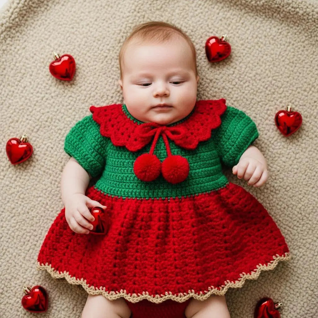 Crochet Christmas Baby Dress, Handmade Elf Baby Romper, Newborn Girl Holiday Outfit, First Christmas Photo Prop, Baby Shower Gift