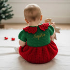 Crochet Christmas Baby Dress, Handmade Elf Baby Romper, Newborn Girl Holiday Outfit, First Christmas Photo Prop, Baby Shower Gift