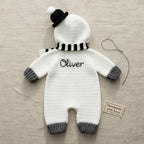 Crochet Snowman Baby Outfit, Hooded Romper with Scarf, Newborn Christmas Photo Prop, Baby’s First Christmas Gift, Winter Costume