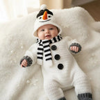 Crochet Snowman Baby Outfit, Hooded Romper with Scarf, Newborn Christmas Photo Prop, Baby’s First Christmas Gift, Winter Costume