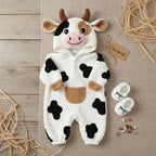 Crochet Cow Baby Romper, Hooded Farm Animal Costume with Booties, Newborn Photo Prop, First Halloween Outfit, Baby Shower Gift