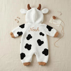 Crochet Cow Baby Romper, Hooded Farm Animal Costume with Booties, Newborn Photo Prop, First Halloween Outfit, Baby Shower Gift