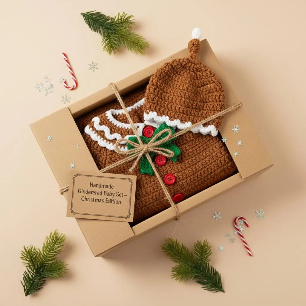 Crochet Gingerbread Baby Outfit, Christmas Romper and Hat Set, Newborn Photo Prop, First Christmas Costume, Holiday Baby Gift
