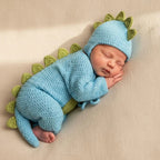 Crochet Dinosaur Baby Outfit, Blue Dino Romper and Bonnet Set, Newborn Photo Prop, Baby Halloween Costume, Baby Shower Gift