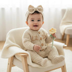 Personalized Crochet Baby Romper, Neutral Newborn Coming Home Outfit with Bow Headband, Custom Name Baby Girl Shower Gift