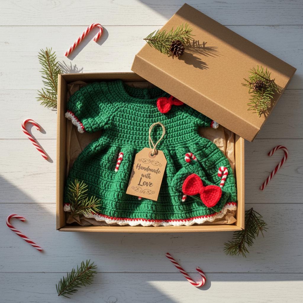 Crochet Baby Christmas Dress, Candy Cane Baby Outfit with Bow Headband, Newborn Photo Prop, Baby Girl First Christmas Gift