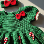 Crochet Baby Christmas Dress, Candy Cane Baby Outfit with Bow Headband, Newborn Photo Prop, Baby Girl First Christmas Gift