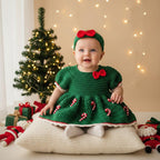 Crochet Baby Christmas Dress, Candy Cane Baby Outfit with Bow Headband, Newborn Photo Prop, Baby Girl First Christmas Gift