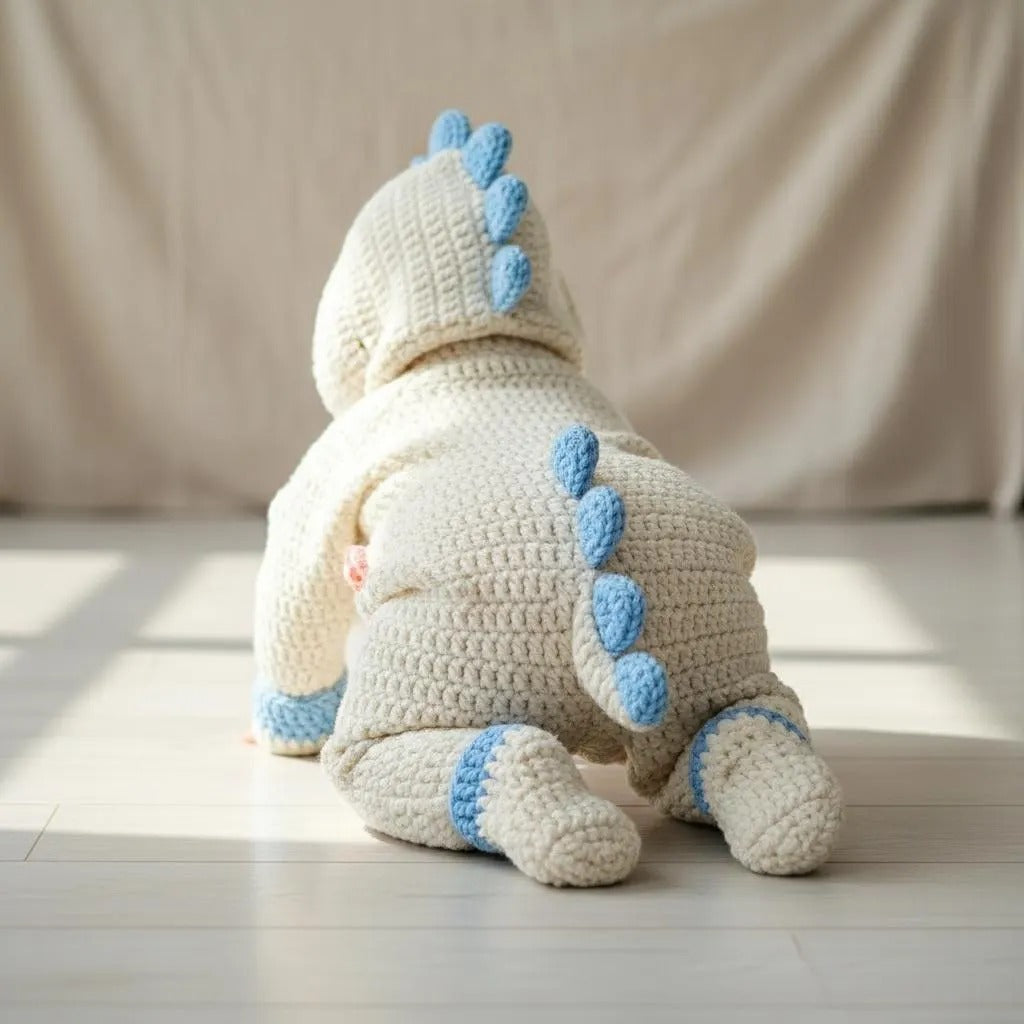 Crochet Dinosaur Baby Romper, Handmade Hooded Dino Newborn Outfit, Baby Boy Photo Prop, First Halloween Costume, Baby Shower Gift