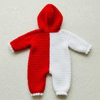 Personalized Crochet Baby Romper, Custom Name Christmas Outfit, Red White Hooded Jumpsuit, Newborn Photo Prop, Baby’s First Christmas Gift