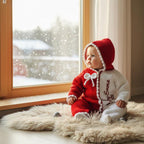 Personalized Crochet Baby Romper, Custom Name Christmas Outfit, Red White Hooded Jumpsuit, Newborn Photo Prop, Baby’s First Christmas Gift