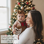 Crochet Gingerbread Baby Romper, Handmade Christmas Outfit with Bow Headband, Newborn Photo Prop, First Christmas Gift