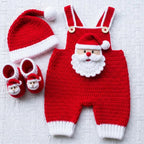 Handmade Crochet Santa Baby Outfit, Newborn Christmas Romper, Hat and Booties Set