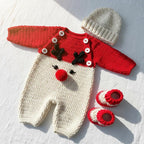 Crochet Baby Christmas Outfit, Handmade Reindeer Romper with Hat & Booties, Newborn Photo Prop
