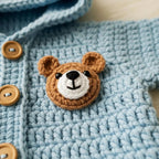 Handmade Crochet Teddy Bear Baby Outfit, Blue Hooded Cardigan Pants & Booties Set, Newborn Coming Home Outfit, Baby Shower Gift