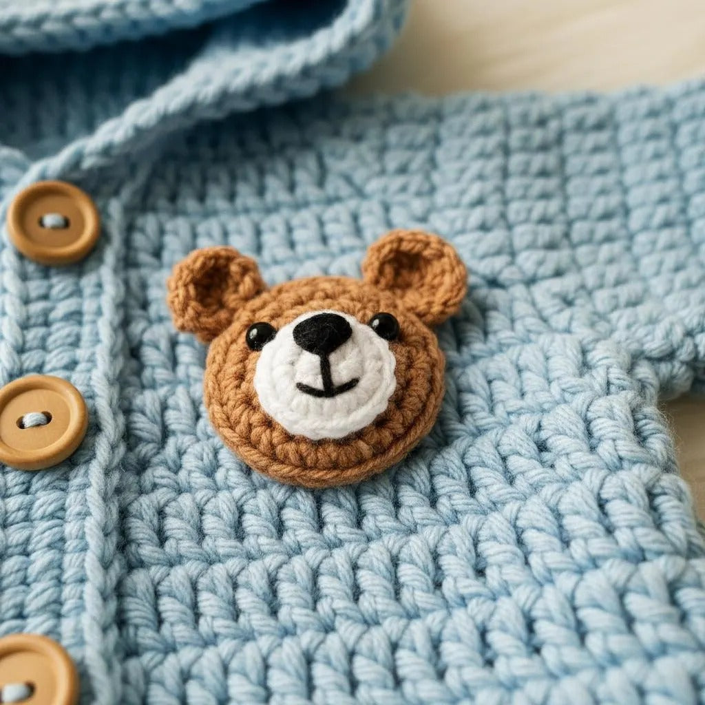 Handmade Crochet Teddy Bear Baby Outfit, Blue Hooded Cardigan Pants & Booties Set, Newborn Coming Home Outfit, Baby Shower Gift