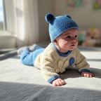 Crochet Baby Outfit Set, Bunny Sweater, Blue Pants, Bear Ear Hat and Booties, Newborn Photo Prop, Coming Home Outfit, Baby Shower Gift