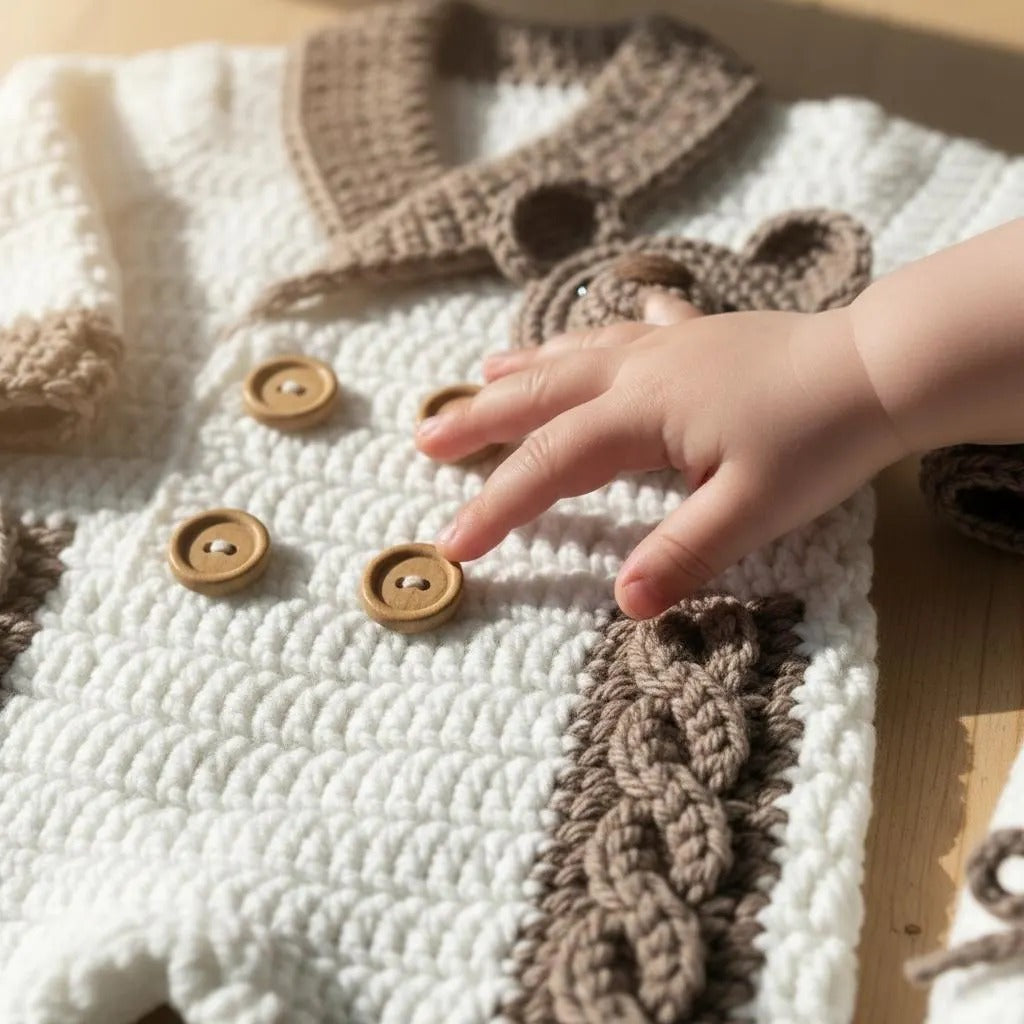 Crochet Teddy Bear Baby Outfit, Handmade Romper Hat & Booties Set, Newborn Coming Home Outfit, Baby Shower Gift