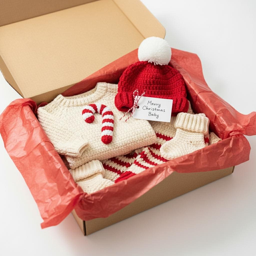 Crochet Baby Christmas Outfit, Candy Cane Sweater Set with Hat, Pants and Booties, Newborn Photo Prop, Baby’s First Christmas Gift