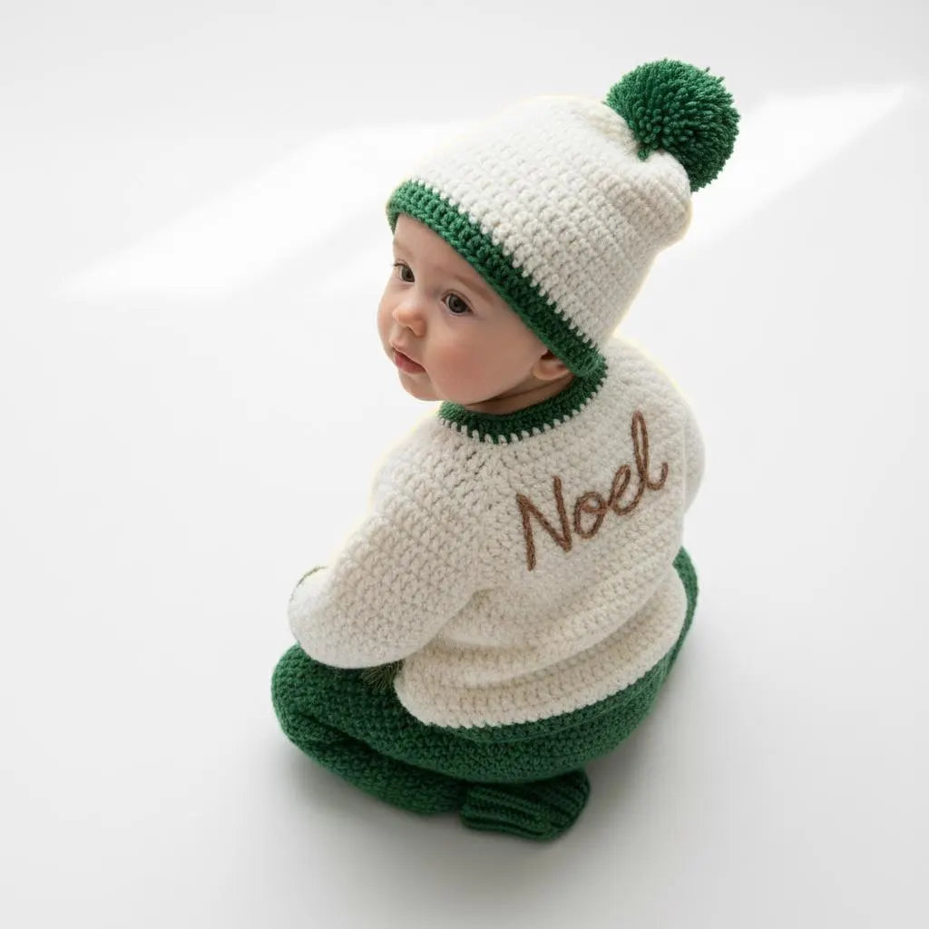 Crochet Reindeer Baby Outfit Set, Cardigan Pants Hat and Booties, Newborn Christmas Photo Prop, Coming Home Outfit, Baby Shower Gift