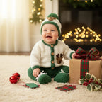 Crochet Reindeer Baby Outfit Set, Cardigan Pants Hat and Booties, Newborn Christmas Photo Prop, Coming Home Outfit, Baby Shower Gift