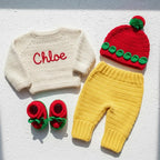 Crochet Strawberry Baby Outfit Set, Sweater Pants Hat and Booties, Newborn Photo Prop, Berry First Birthday, Baby Shower Gift