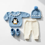 Crochet Penguin Baby Outfit Set, Blue Sweater, Pants, Pom Hat and Booties, Newborn Photo Prop, Coming Home Outfit, Baby Shower Gift