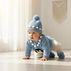 Crochet Penguin Baby Outfit Set, Blue Sweater, Pants, Pom Hat and Booties, Newborn Photo Prop, Coming Home Outfit, Baby Shower Gift