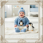 Crochet Penguin Baby Outfit Set, Blue Sweater, Pants, Pom Hat and Booties, Newborn Photo Prop, Coming Home Outfit, Baby Shower Gift