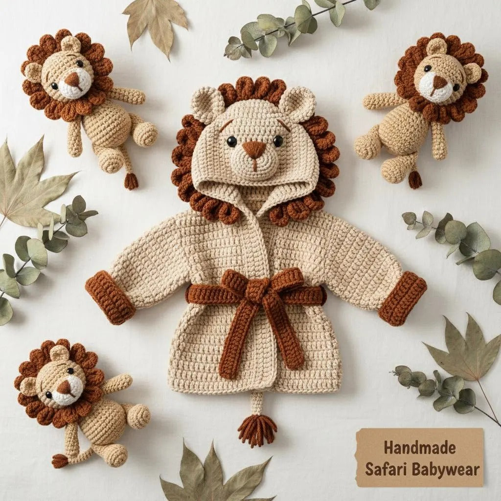 Personalized Crochet Lion Baby Outfit, Handmade Hooded Safari Animal Costume with Tail, Newborn Photo Prop, Baby Shower Gift