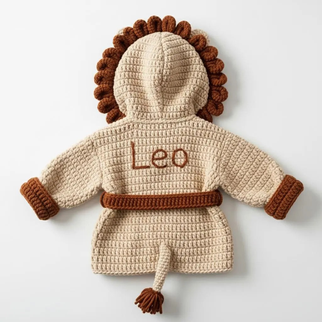 Personalized Crochet Lion Baby Outfit, Handmade Hooded Safari Animal Costume with Tail, Newborn Photo Prop, Baby Shower Gift
