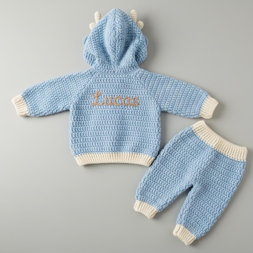 Crochet Reindeer Baby Outfit, Handmade Hooded Cardigan & Pants Set, Newborn Christmas Photo Prop, Baby’s First Christmas Gift
