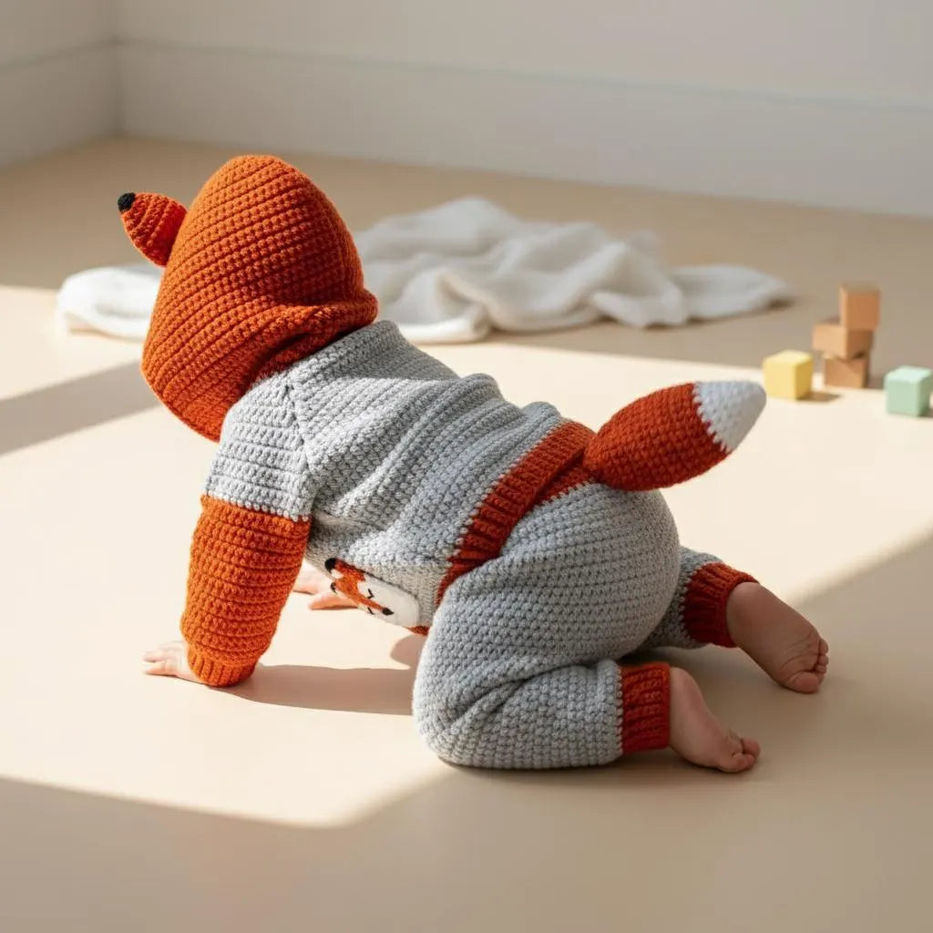 Crochet Fox Baby Outfit Set, Hooded Cardigan and Pants with Tail, Woodland Newborn Photo Prop, Baby Halloween Costume, Baby Shower Gift
