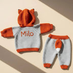 Crochet Fox Baby Outfit Set, Hooded Cardigan and Pants with Tail, Woodland Newborn Photo Prop, Baby Halloween Costume, Baby Shower Gift