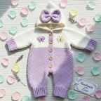 Crochet Baby Romper, Purple Butterfly Hooded Jumpsuit with Bow, Newborn Coming Home Outfit, Baby Girl Photo Prop, Baby Shower Gift