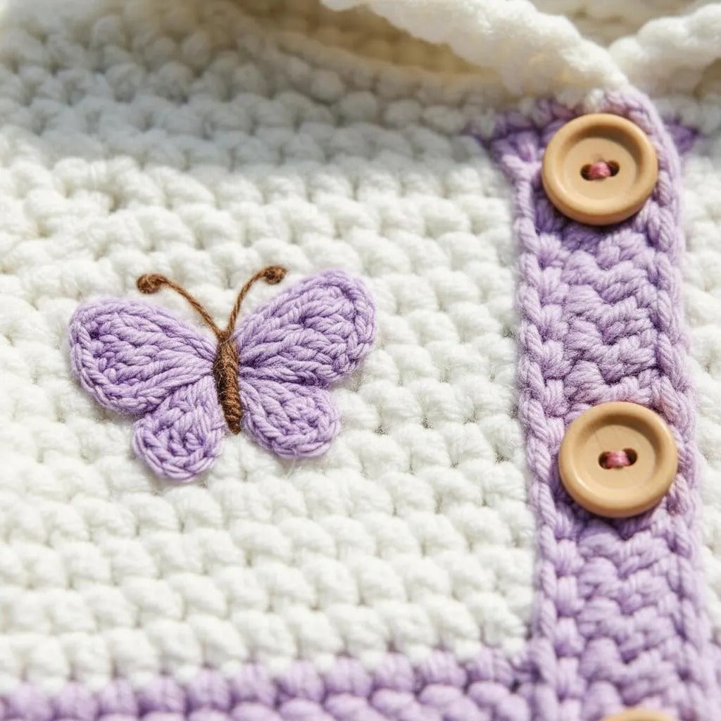 Crochet Baby Romper, Purple Butterfly Hooded Jumpsuit with Bow, Newborn Coming Home Outfit, Baby Girl Photo Prop, Baby Shower Gift