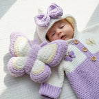 Crochet Baby Romper, Purple Butterfly Hooded Jumpsuit with Bow, Newborn Coming Home Outfit, Baby Girl Photo Prop, Baby Shower Gift