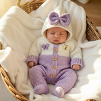 Crochet Baby Romper, Purple Butterfly Hooded Jumpsuit with Bow, Newborn Coming Home Outfit, Baby Girl Photo Prop, Baby Shower Gift
