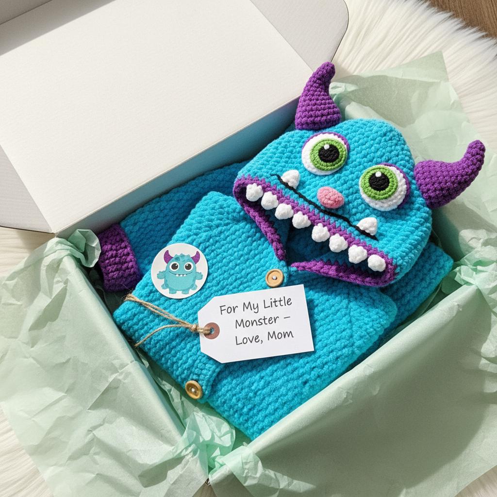 Crochet Blue Monster Baby Outfit, Hooded Romper with Horns, Newborn Halloween Costume, Infant Photo Prop, Baby Shower Gift